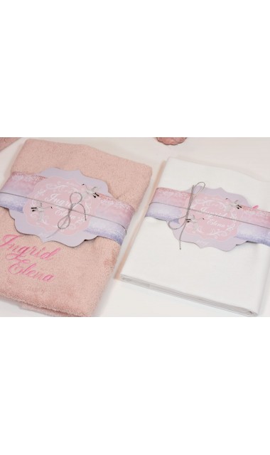 Trusou de botez pentru fetite, roz cu silver, lebada argintie  Silver Swan  20